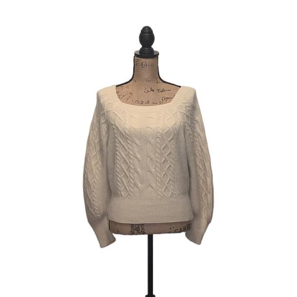 Shein Cable Knit Sweater Cropped Balloon Sleeves Ivory - Picture 3 of 6